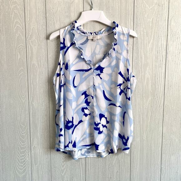 LOFT Blue Sleeveless Ruffle Top Medium - Picture 1 of 4